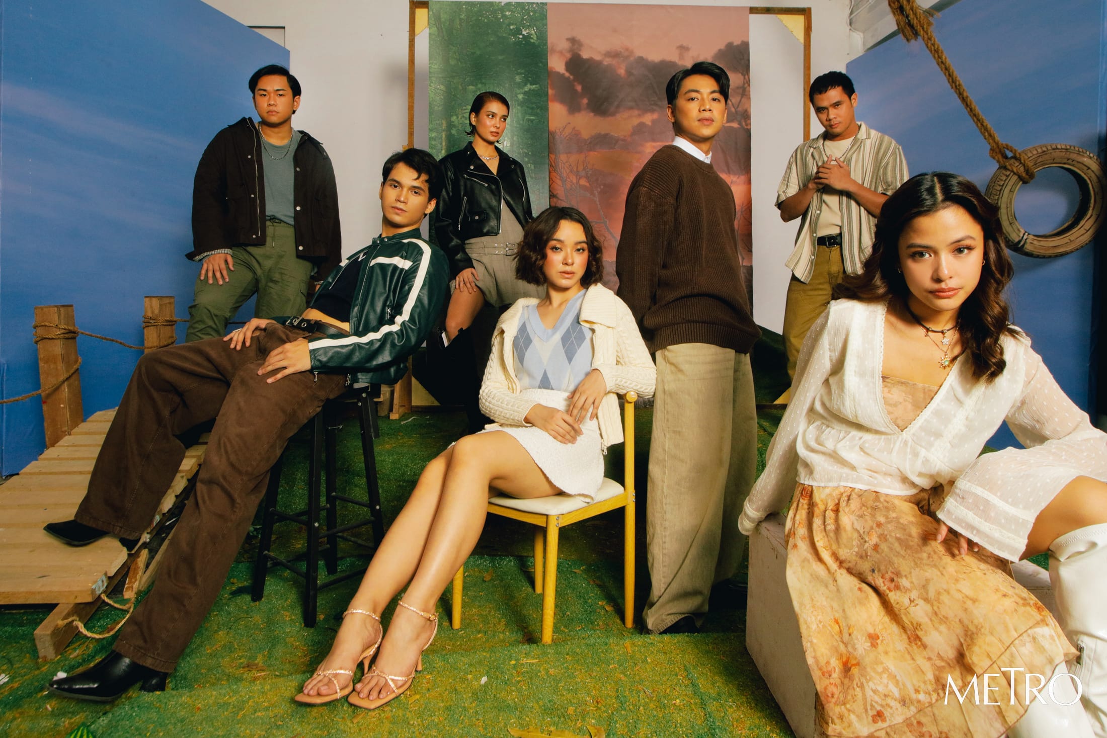 (From left) Vino Mabalot as Fonzy, Omar Uddin as Andoy, Anji Salvacion as Corrinne, Sheena Belarmino as Eds, Benedix Ramos as Rovic, Jude Hinumdum as Badong, and Andi Abaya as George